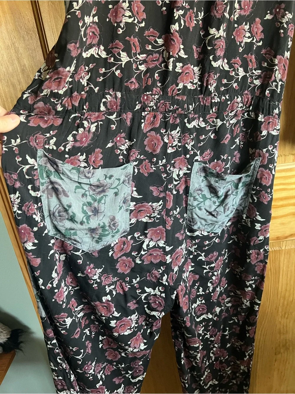 Free People Sheila Patchwork Black Floral Jumpsuit, Size Small - Picture 5 of 7